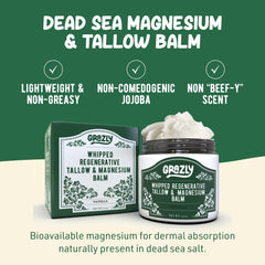 Grazly Dead Sea magnesium flakes close-up, mineral support for skin.