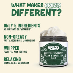 Grazly whipped tallow texture close-up, airy and non-greasy feel.