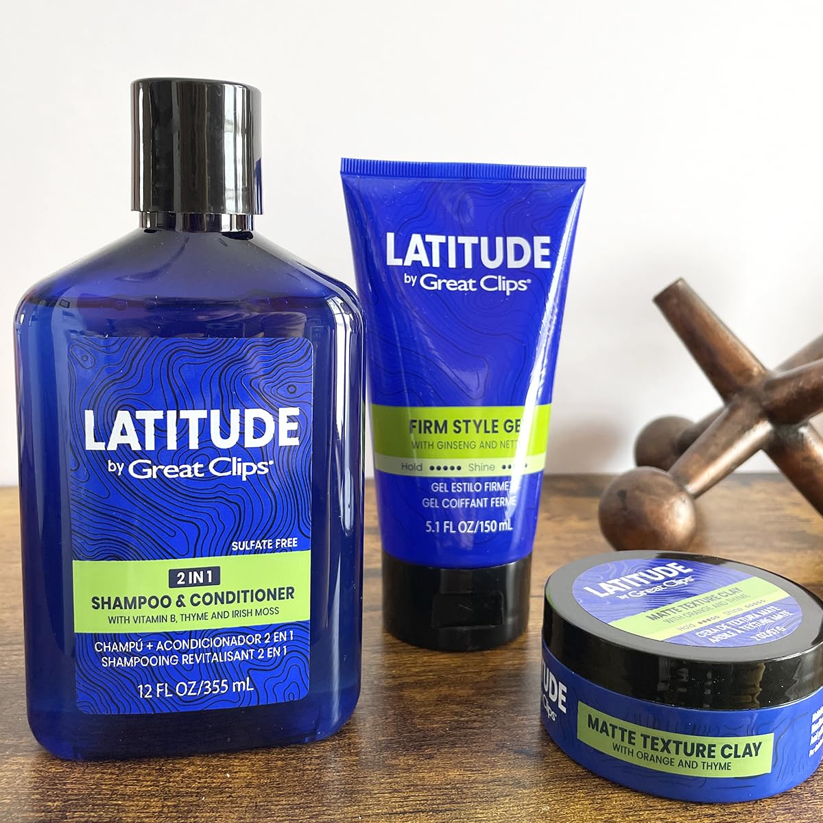 GREAT CLIPS Latitude on bathroom shelf signals simple daily hair care.