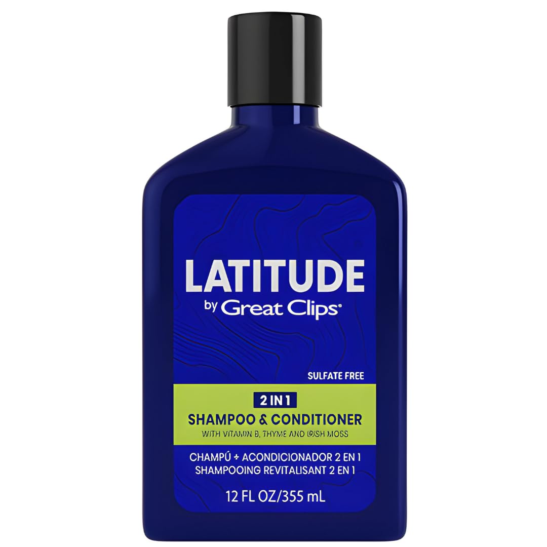 GREAT CLIPS Latitude bottle front view highlights 2-in-1 shampoo conditioner.