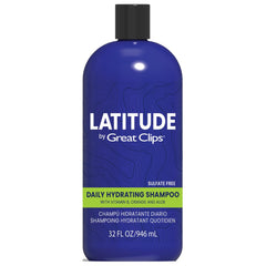 Great Clips Latitude daily hydrating shampoo bottle with refreshing cleanse for all hair types.