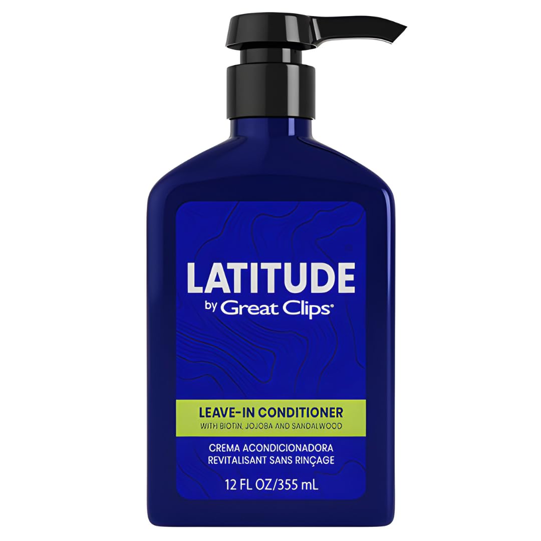 Great Clips Latitude leave-in conditioner bottle for hydrated, manageable hair.