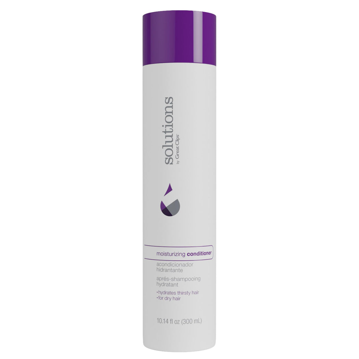 GREAT CLIPS Solutions Moisturizing Conditioner bottle front promotes nourishing care for dry hair.