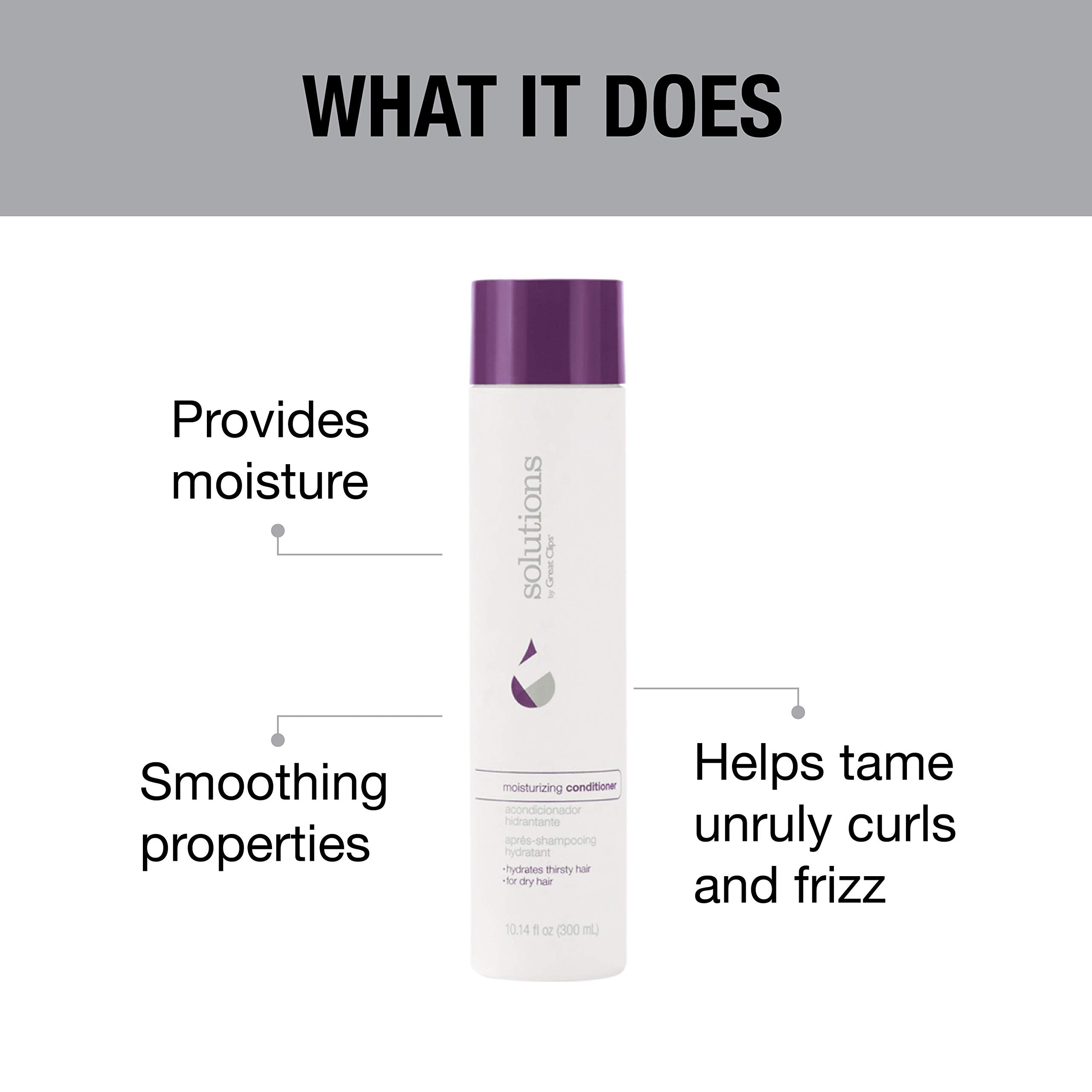 GREAT CLIPS Solutions Moisturizing Conditioner dispense pump demonstrates easy application.