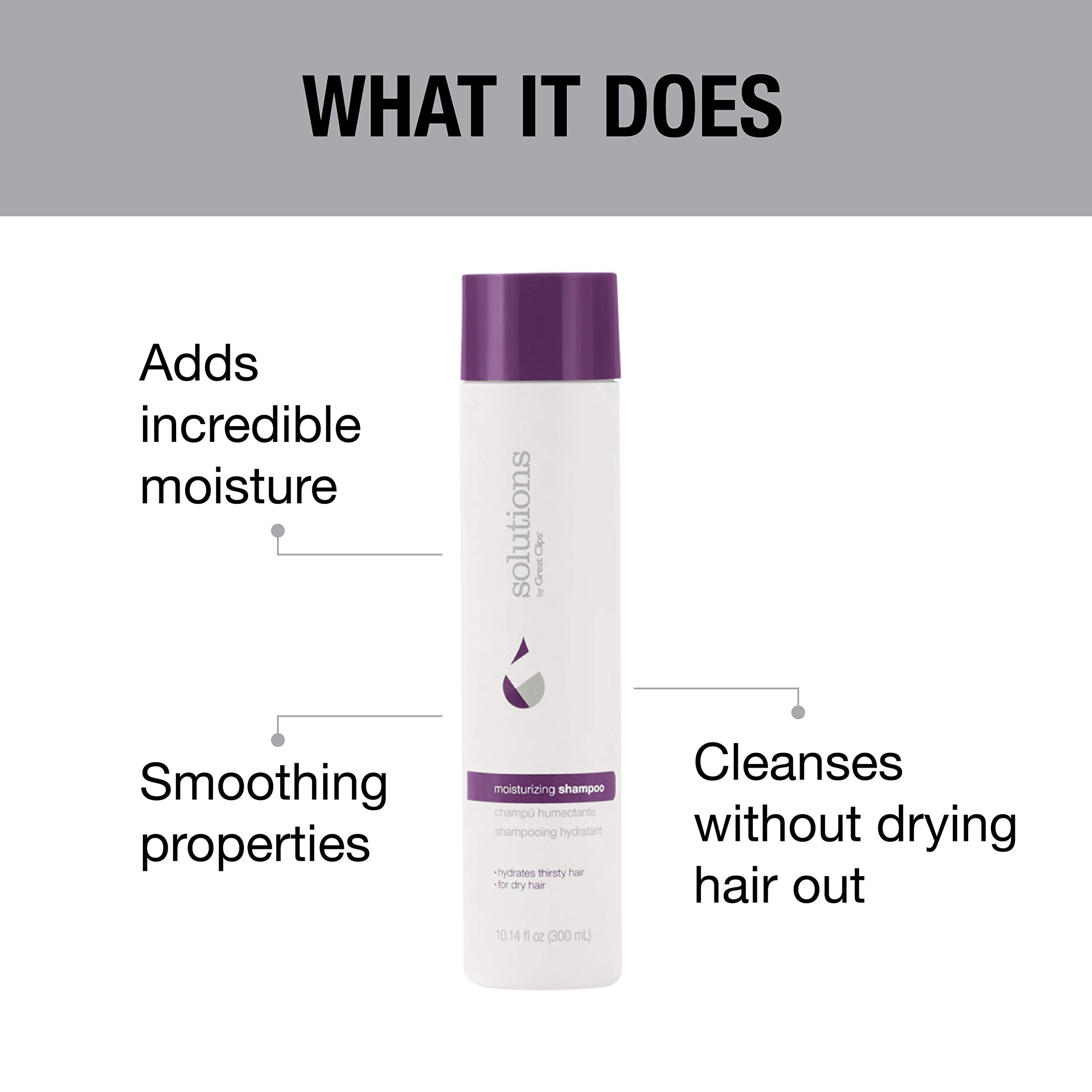 Great Clips Solutions Moisturizing Shampoo shower scene, hinting frizz control for curly hair.