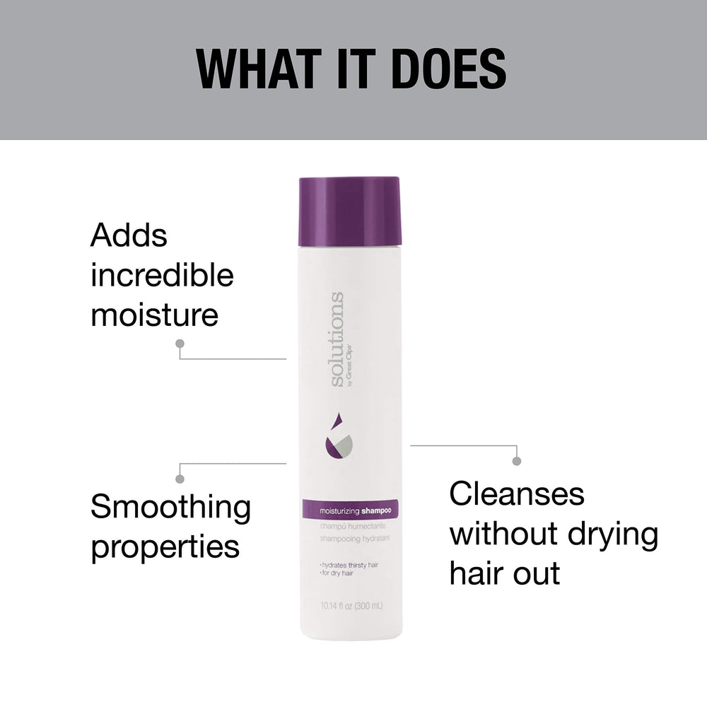 Great Clips Solutions Moisturizing Shampoo shower scene, hinting frizz control for curly hair.
