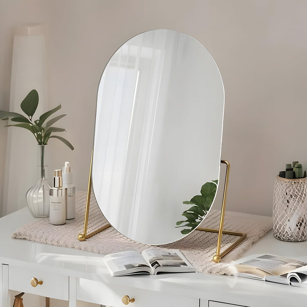 GREATCICI portable desk mirror folds flat for easy storage and travel.