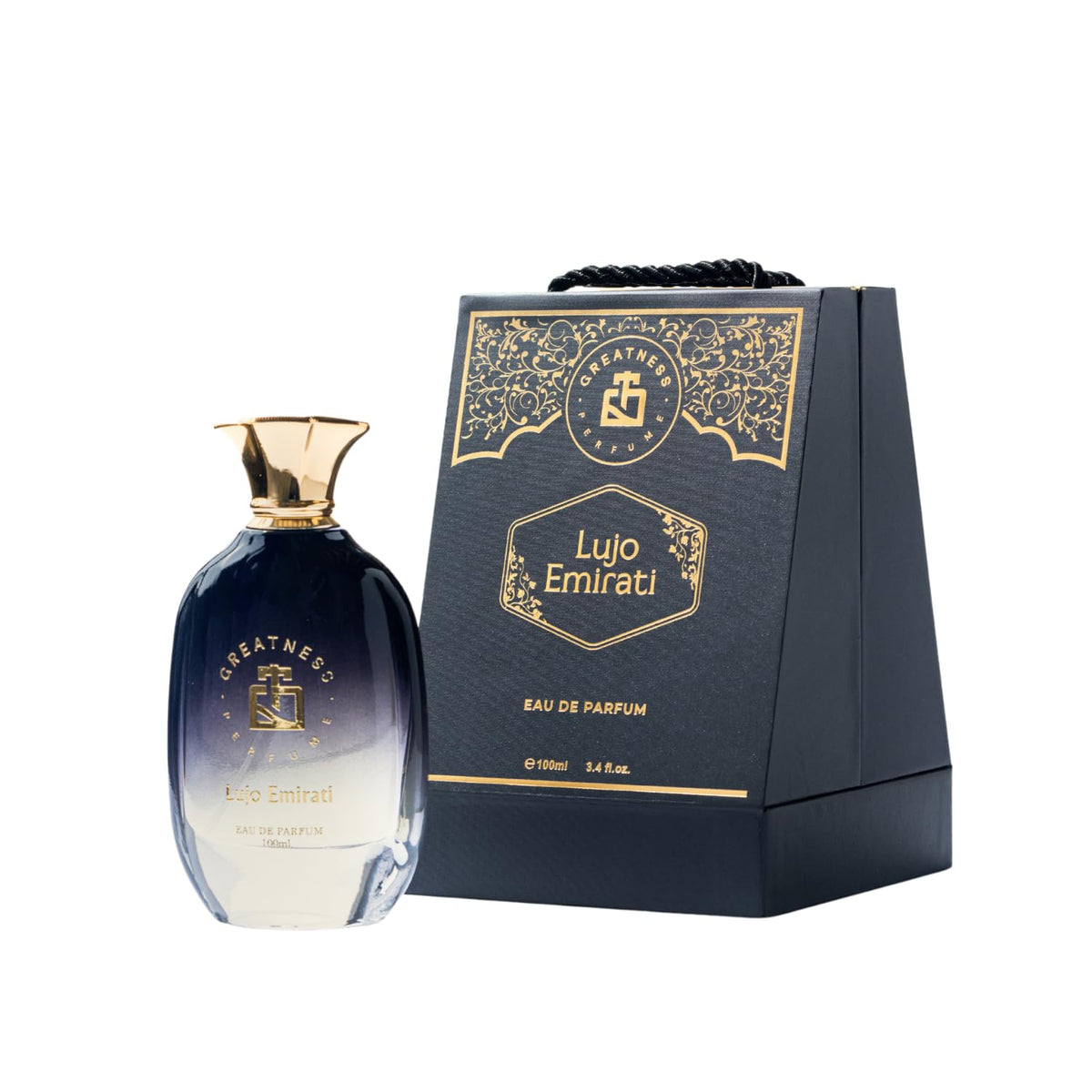 Greatness Lujo Emirati bottle with lavender and mint for unisex wear.