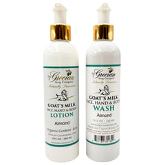 The Grecian Goat Milk Lotion almond-pump hydrates for silky skin.