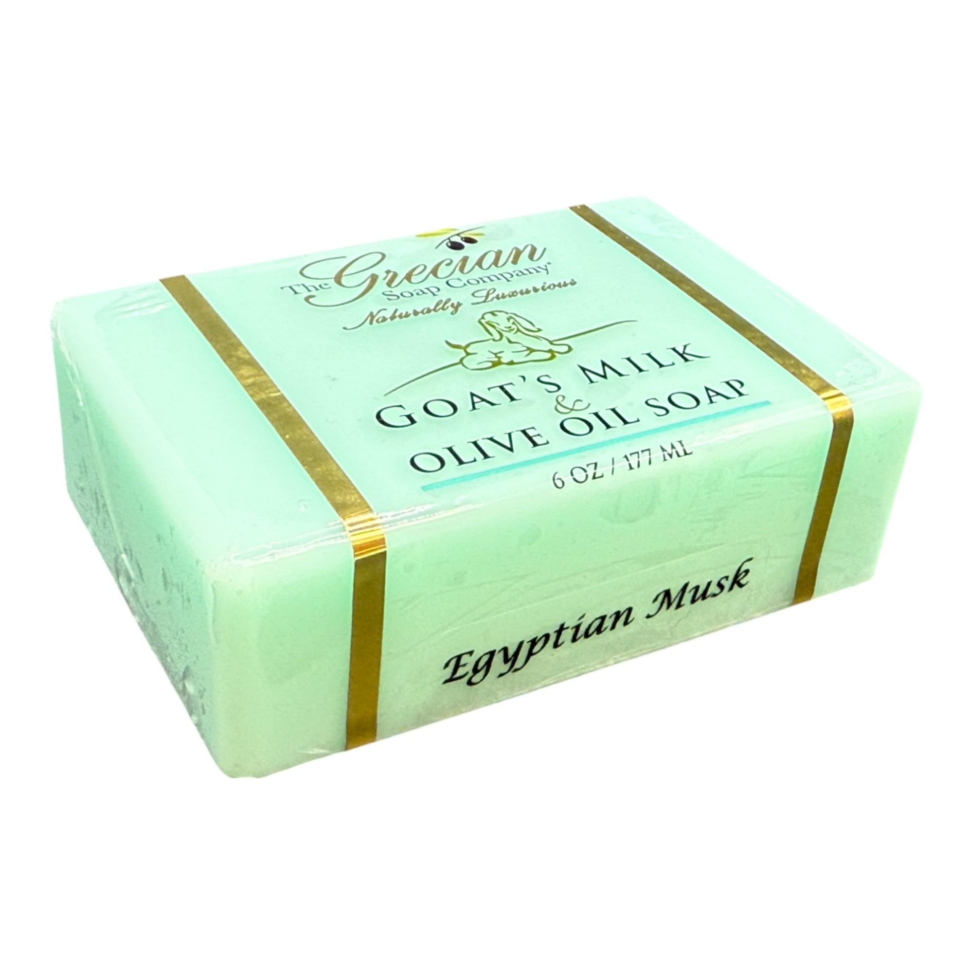 Grecian Goat Milk & Olive Oil Soap Bar close-up showcases handmade texture and soothing lather.