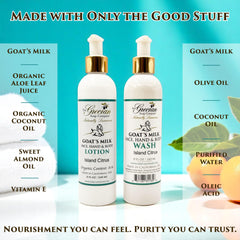 The Grecian Soap Company goat milk body wash pump for gentle cleansing.
