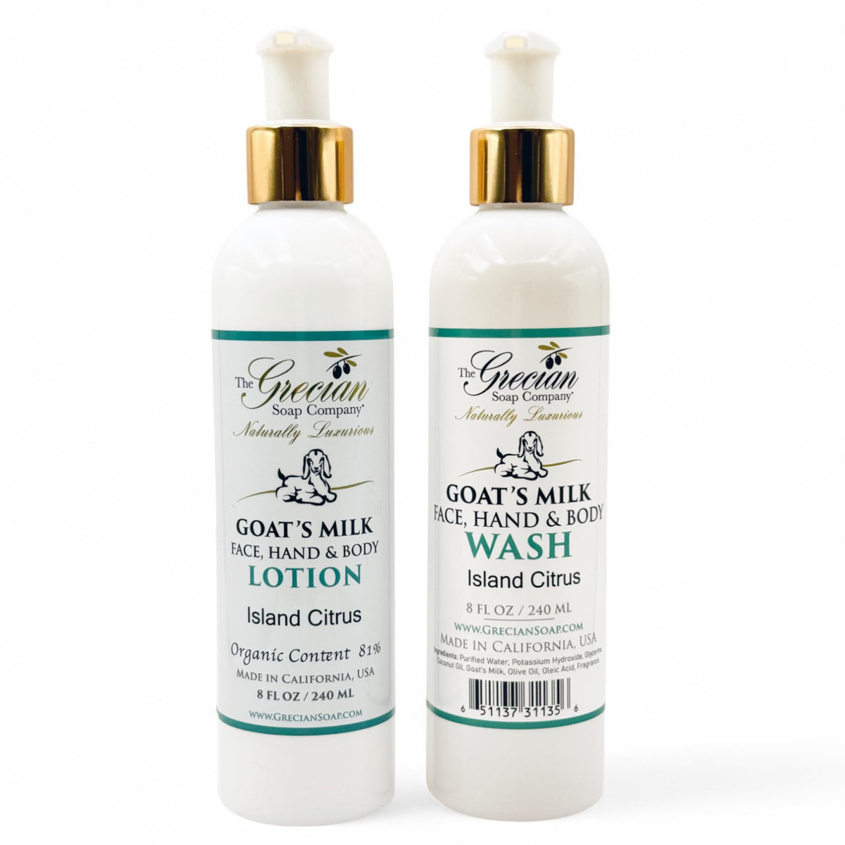 The Grecian Soap Company island citrus lotion pump bottle for daily hydration.