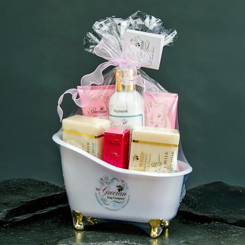 The Grecian Soap Company goat milk olive oil soap with plumeria—softens dry skin