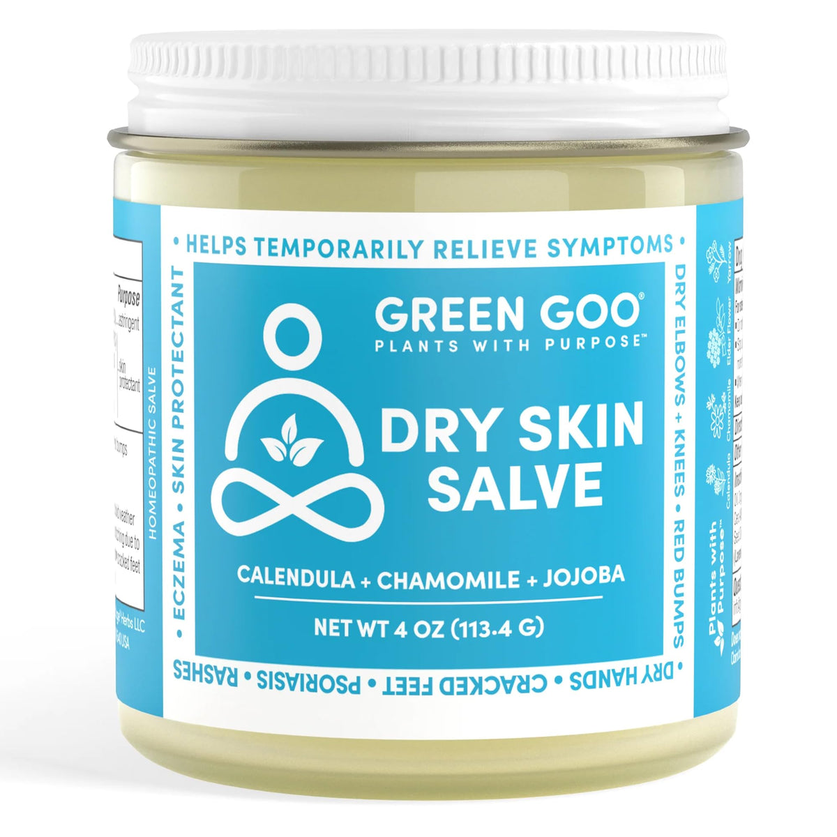 Green Goo Dry Skin Salve bottle showing natural packaging and product name for hydration.
