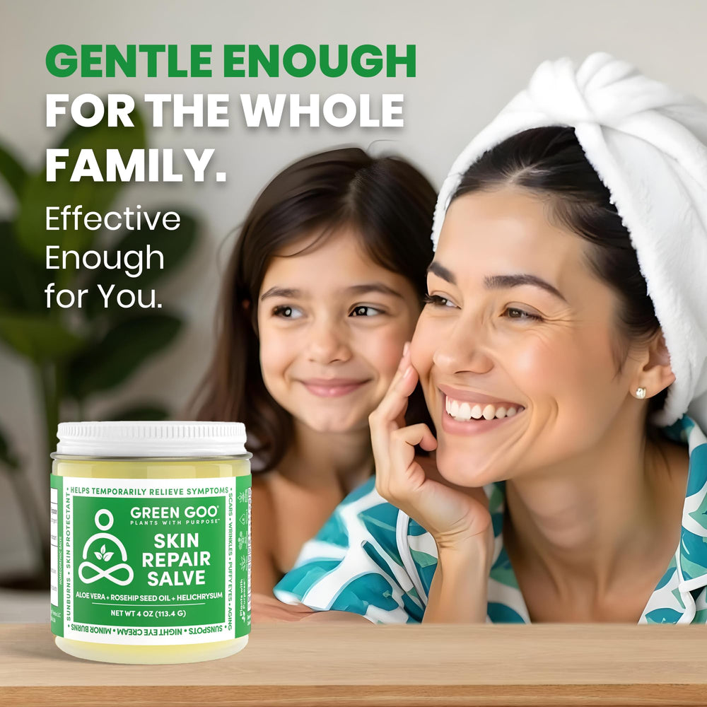 Rosehip oil shown in Green Goo formula for skin protection.