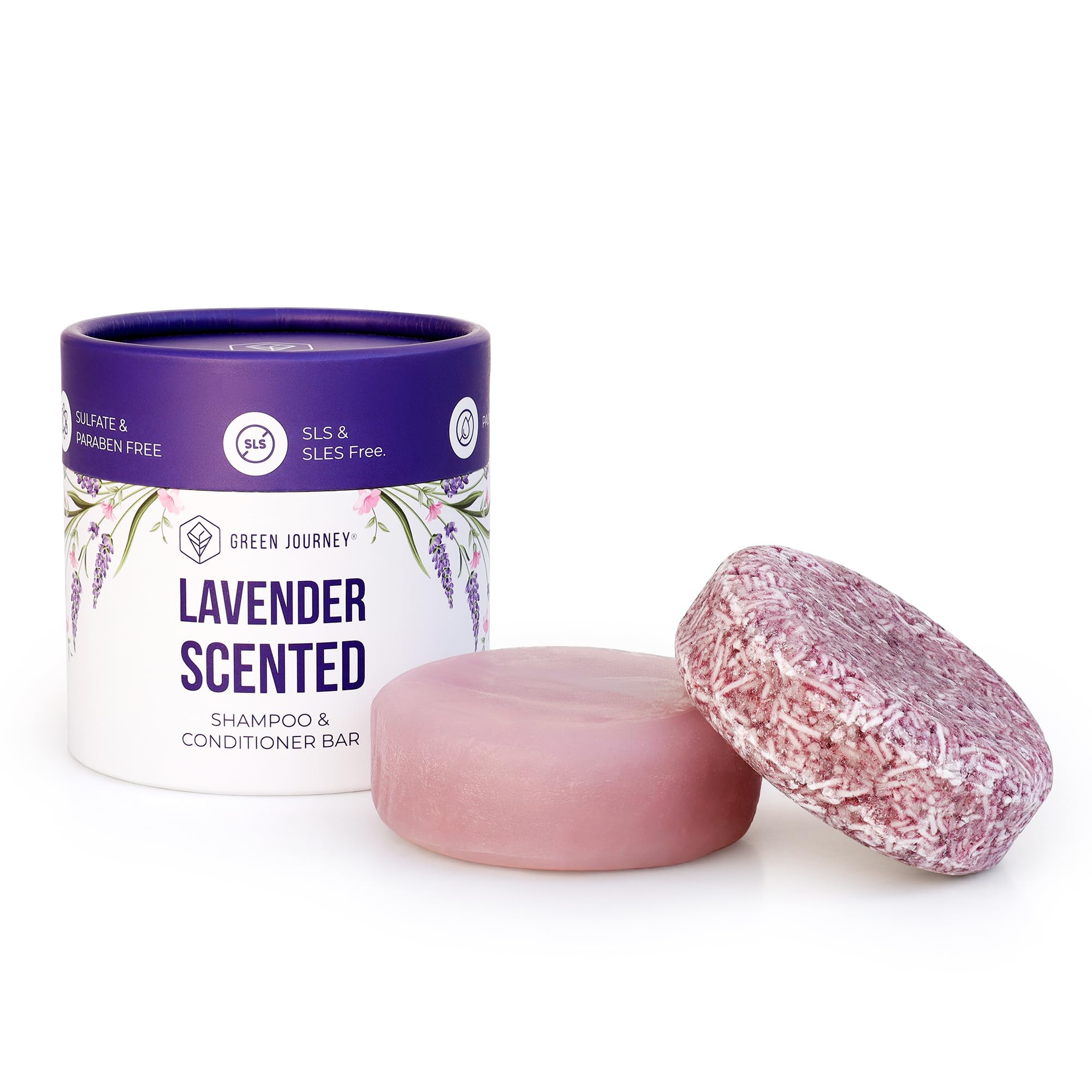 Green Journey Lavender Shampoo Bar shows calming scent and plastic-free cleansing.