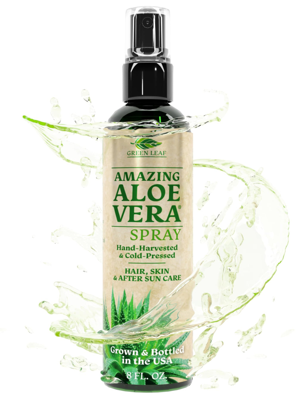 Green Leaf Naturals Aloe Vera Spray bottle for easy hydration and soothing skin.