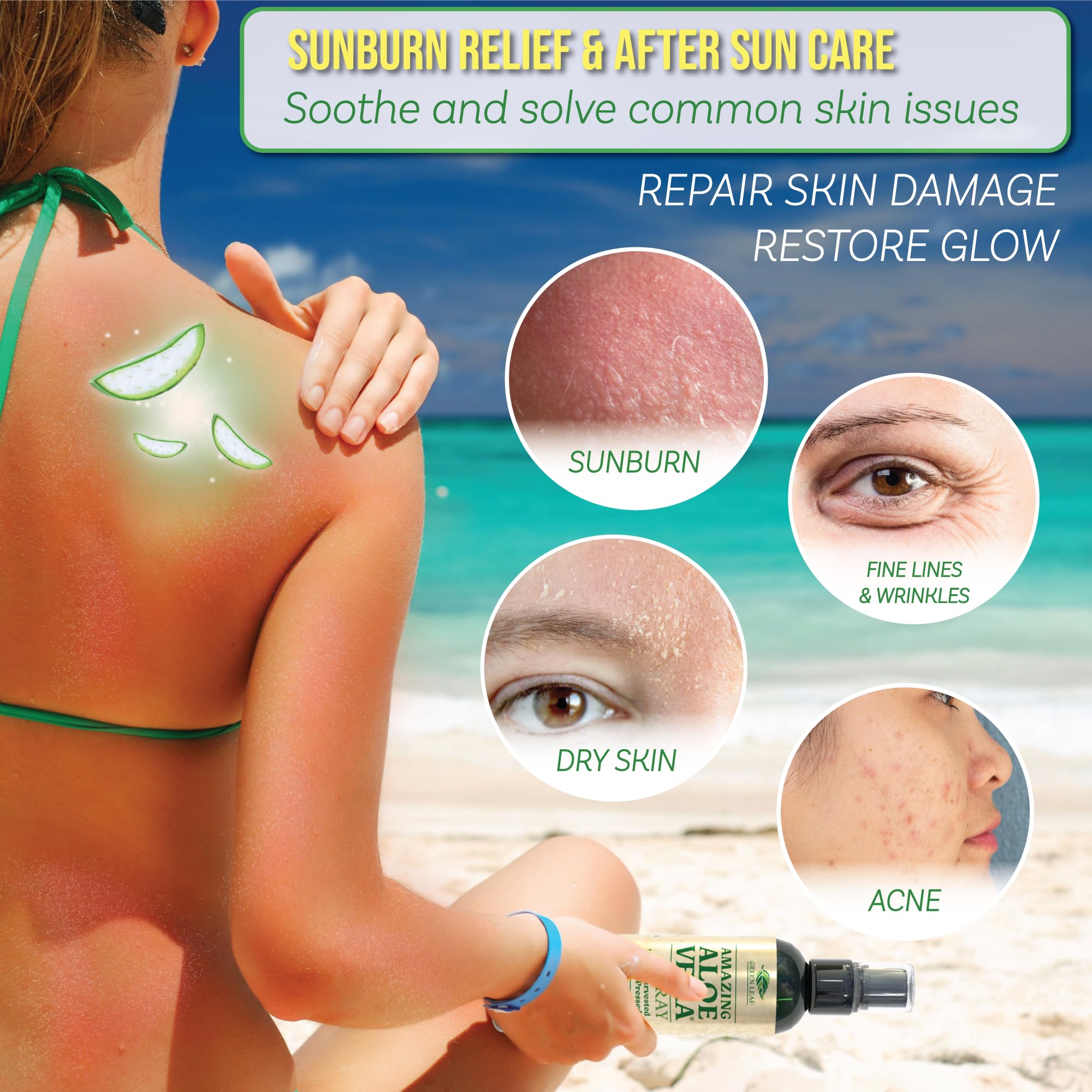 Green Leaf Naturals Aloe Vera Spray mist for quick moisturization.