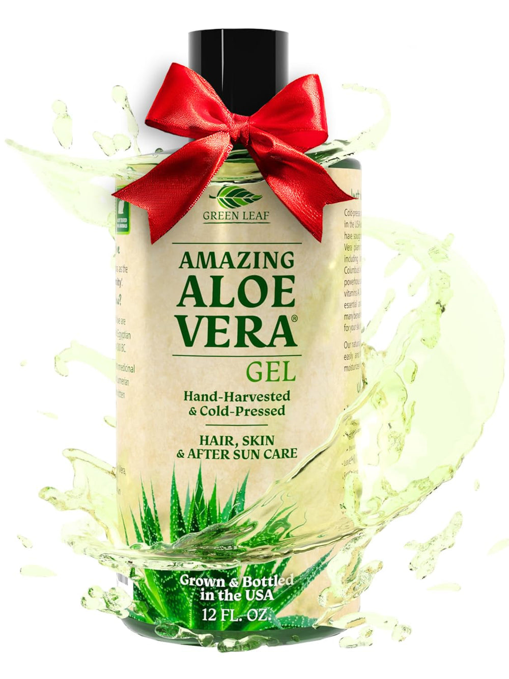 12oz bottle packaging of Green Leaf Naturals Amazing Aloe Vera Gel