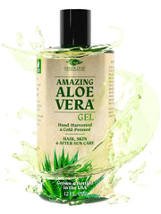 Green Leaf Naturals Aloe Vera Gel bottle shown for quick hydration and non sticky absorption