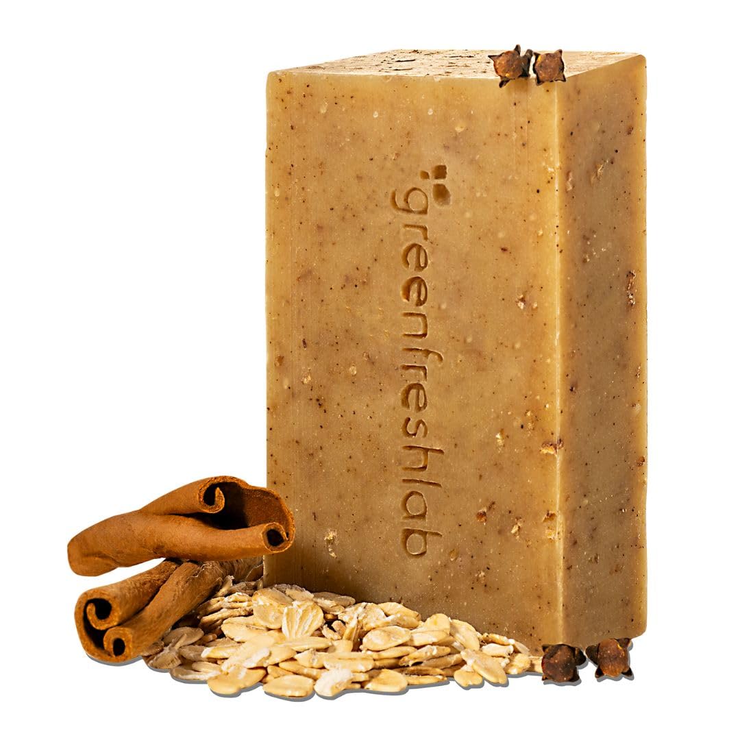 Greenfreshlab clove and cinnamon exfoliating soap bar for smoother skin.