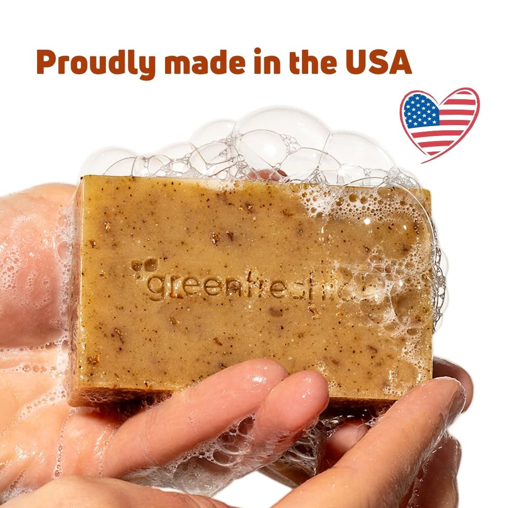 Greenfreshlab soap on dish showcasing clean, inviting daily cleansing.