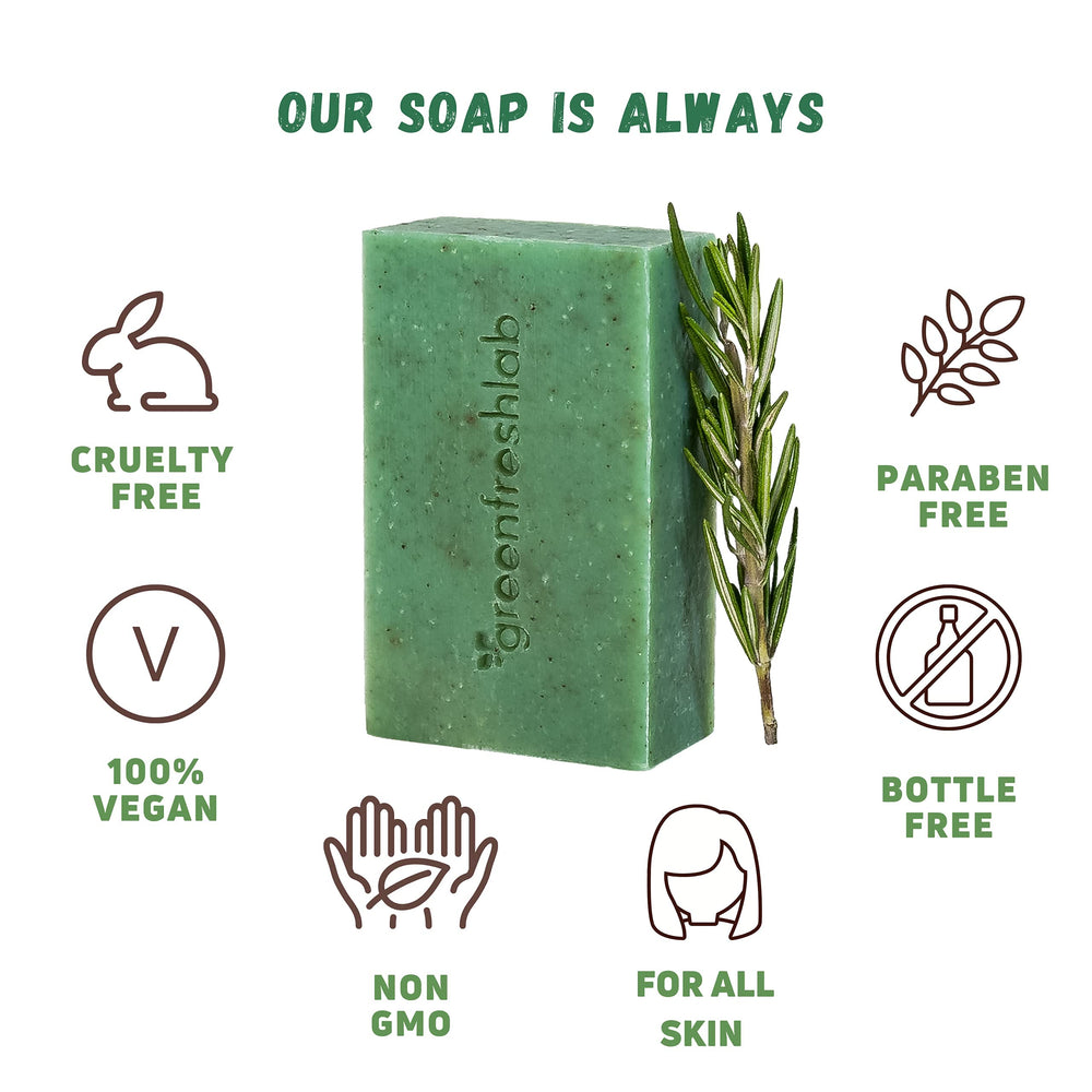 Greenfreshlab Thyme + Rosemary Soap Bar lather action hints at gentle cleansing.