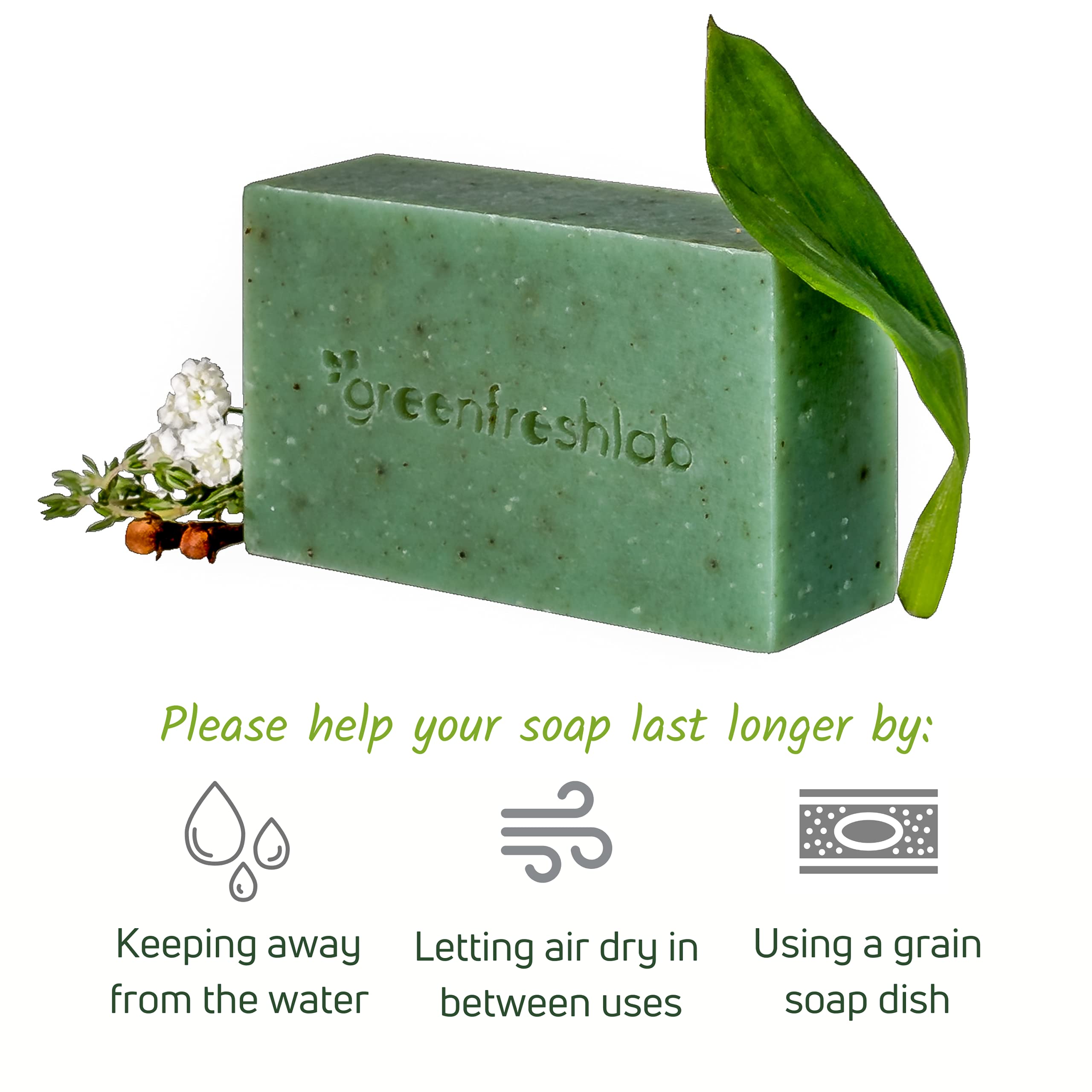Greenfreshlab Thyme + Rosemary Soap Bar made-in-USA label reinforces quality.