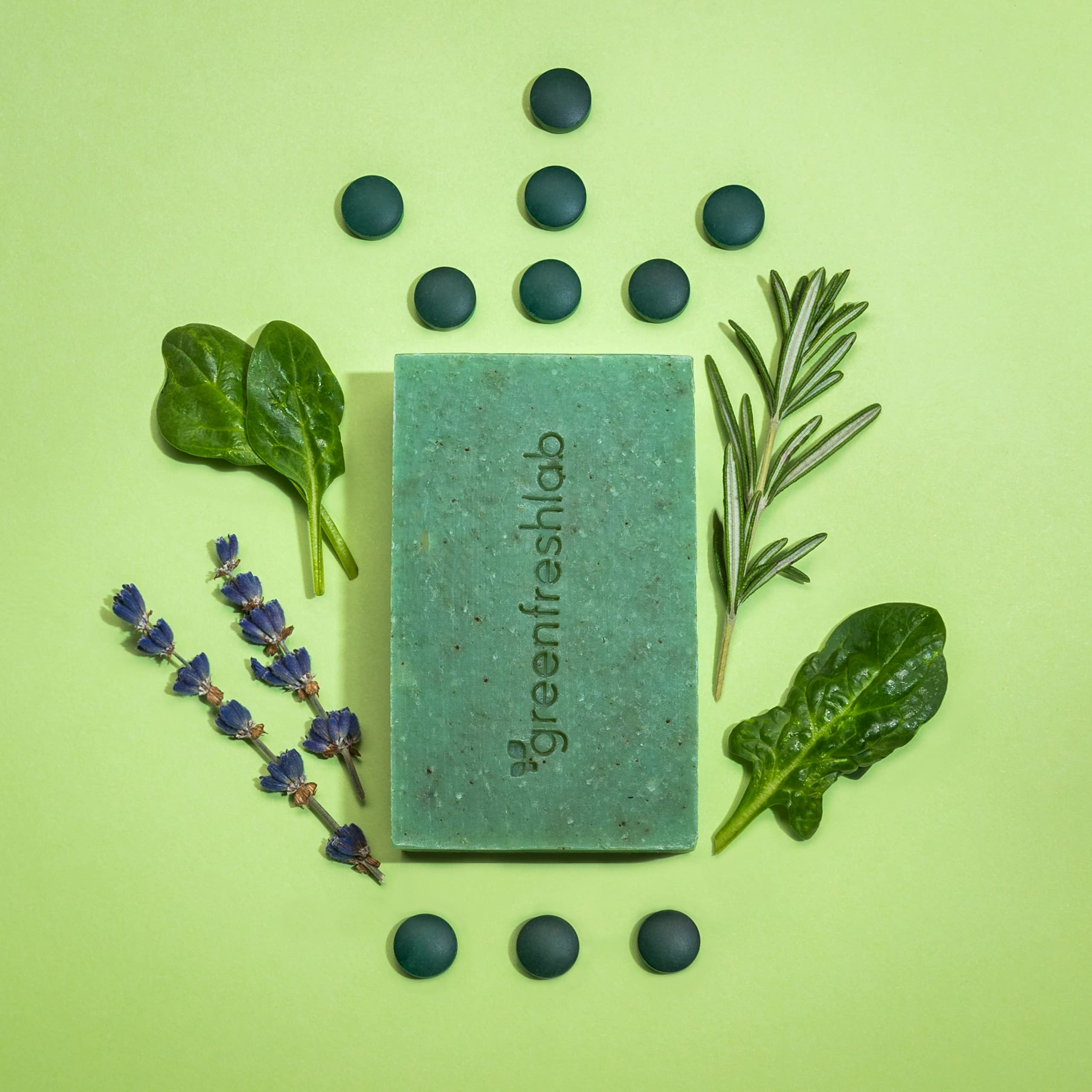 Greenfreshlab Thyme + Rosemary Soap Bar texture close-up reveals natural craftsmanship.