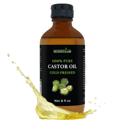 GreenIVe castor oil bottle 8oz for hair, lashes, and skin care.