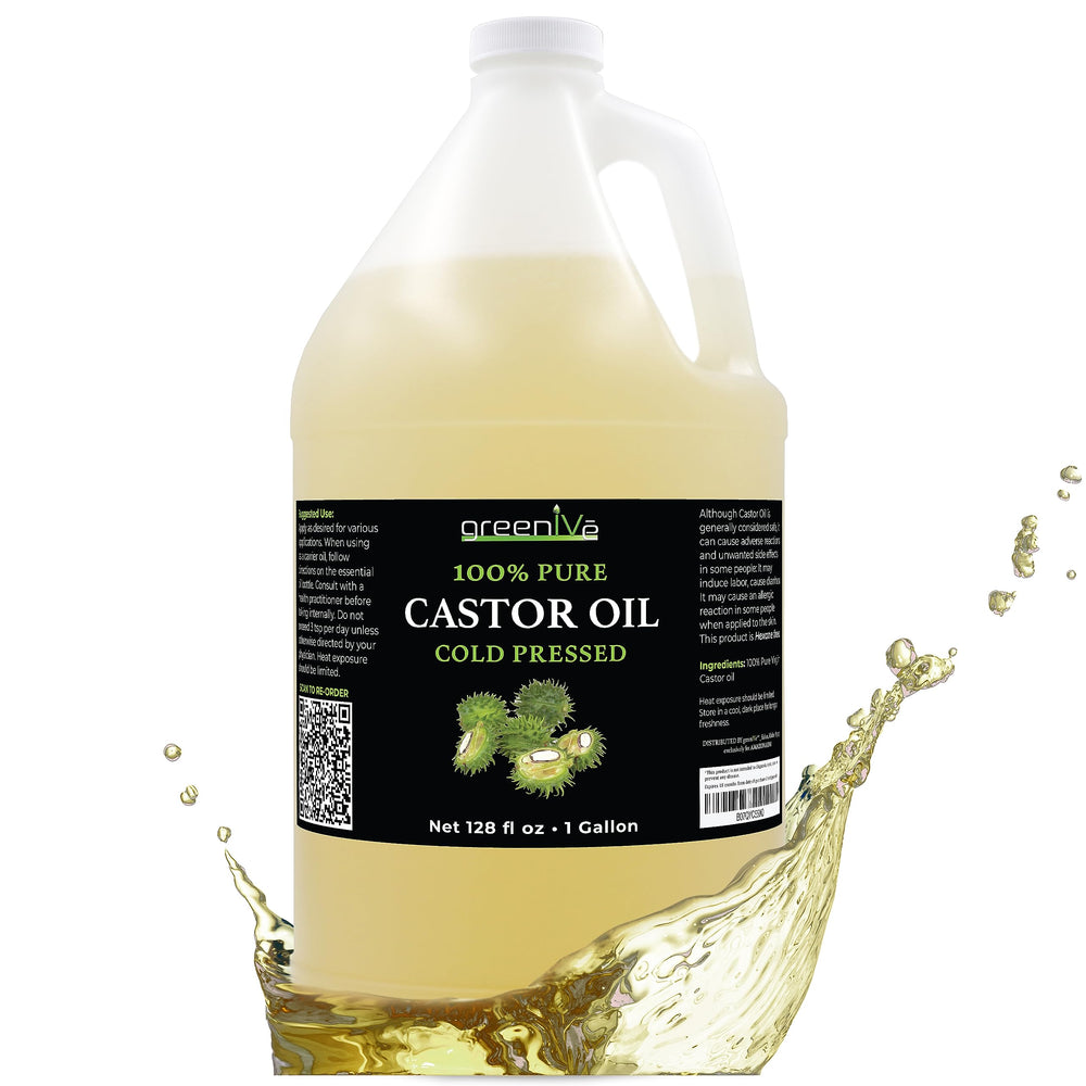 GreenIVe Castor Oil bottle one gallon for bulk home use and long storage.