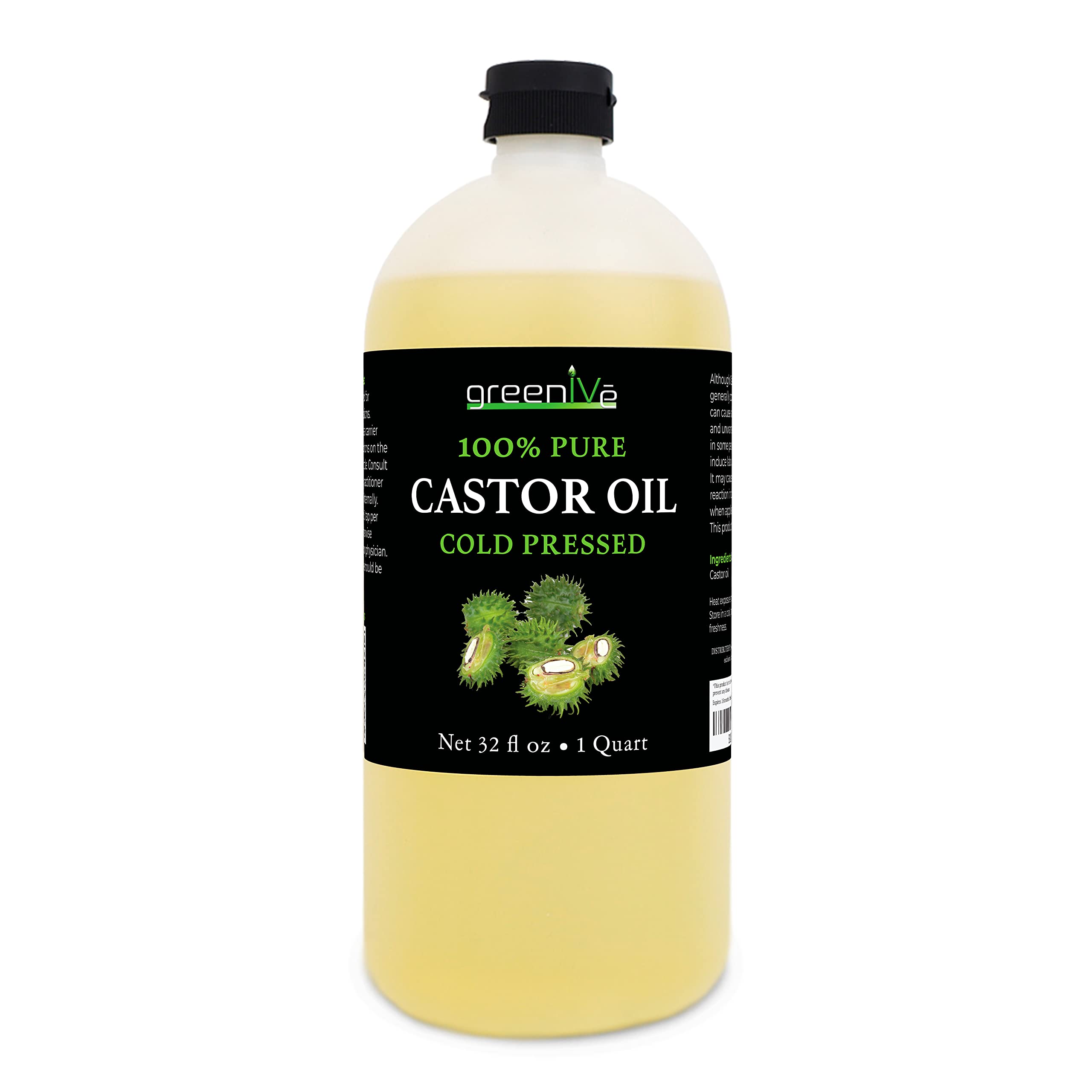 GreenIVe castor oil side view highlighting the leak-proof amber bottle.