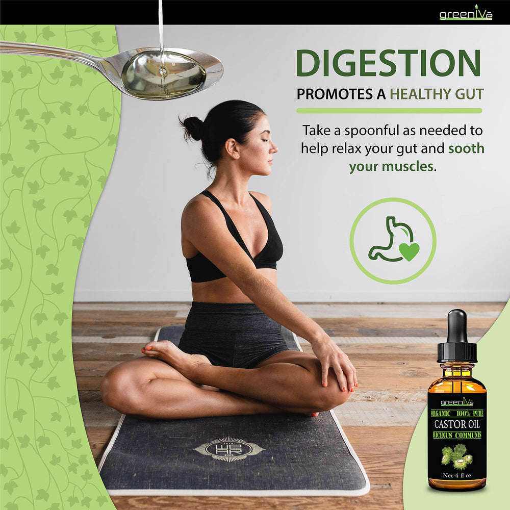 GreenIVe Castor Oil for packs and detox wraps, thick, golden texture.