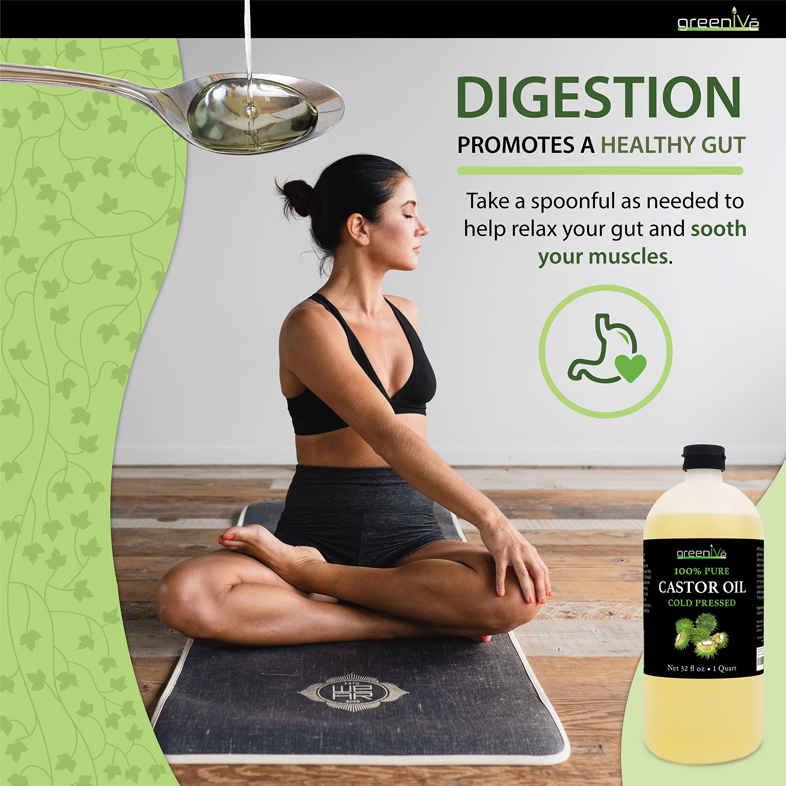 GreenIVe castor oil with mascara wand supports lash care routines.