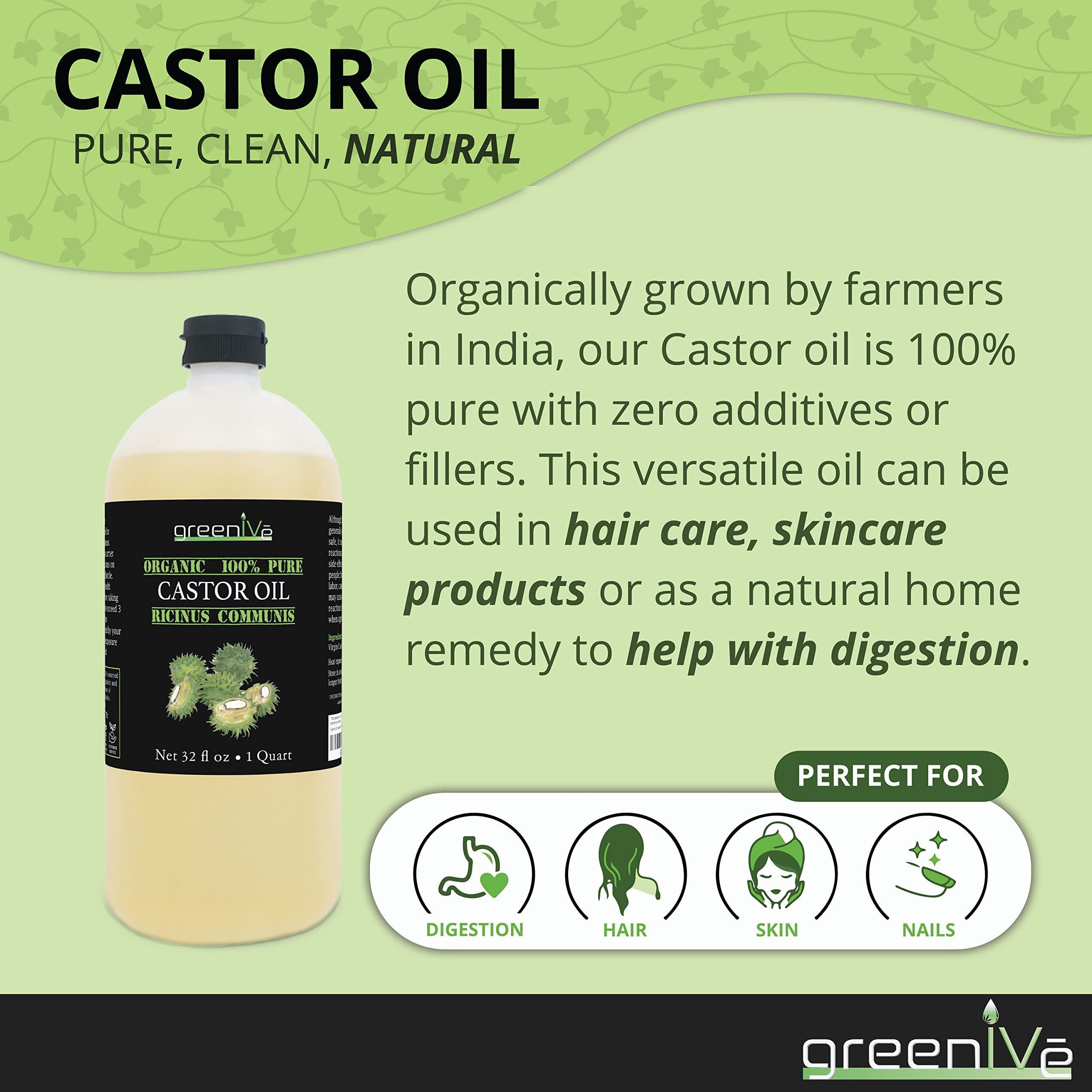 GreenIVe Castor Oil skincare use for moisturized, non-greasy skin nightly.