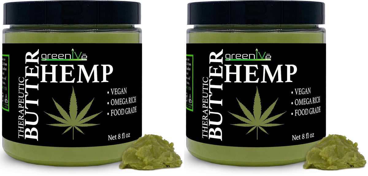 GreenIVe hemp body butter jar front showing premium packaging and brand name for hydration.