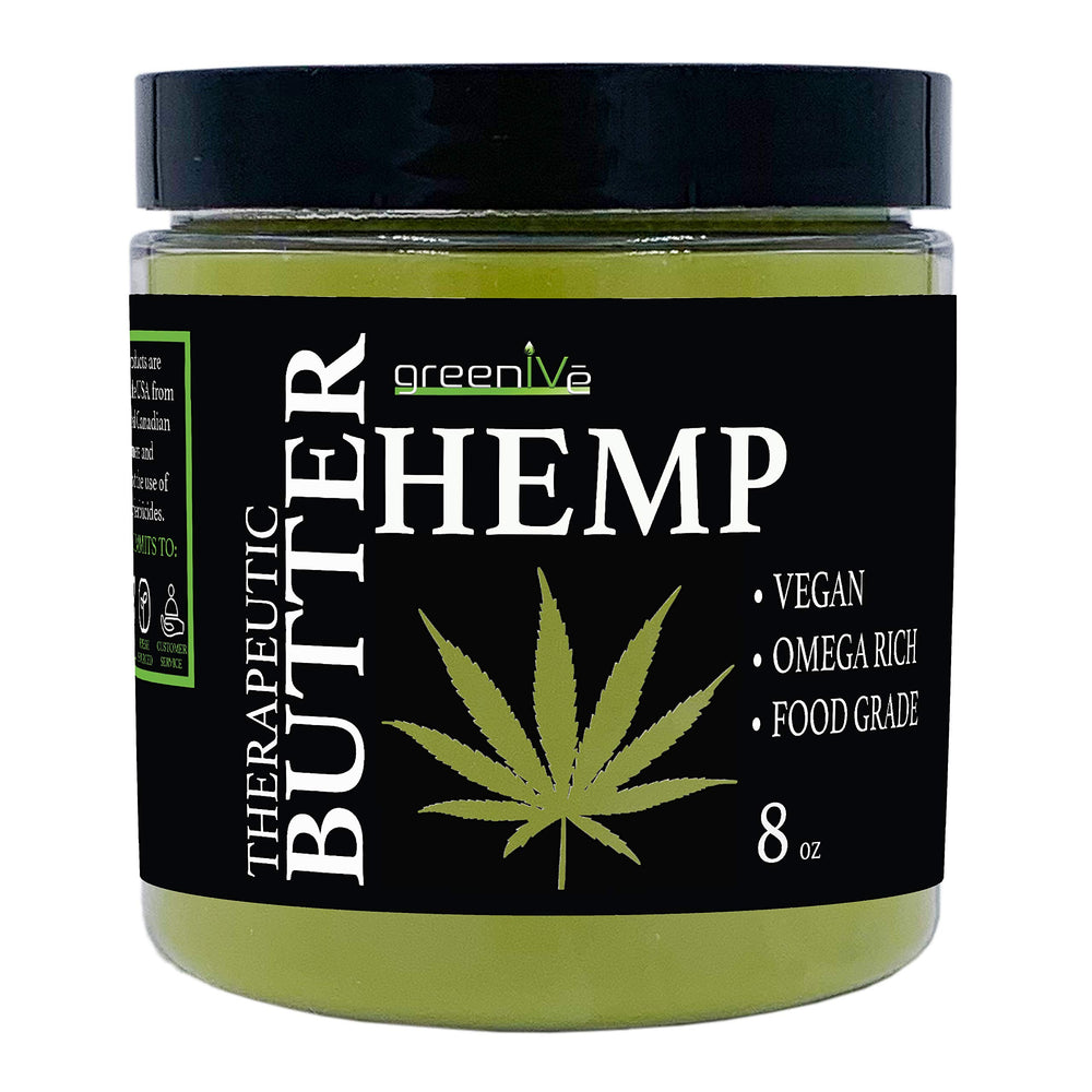 GreenIVe hemp butter jar back label detailing purity and third-party testing information.