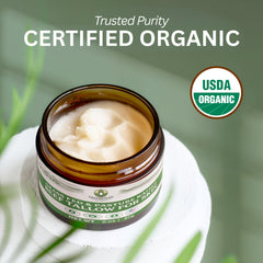 Greenstead Naturals cocoa butter close-up reveals a rich, smoothing texture for body care.