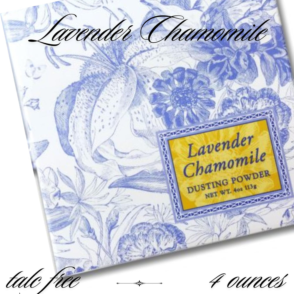 Greenwich Bay Lavender Chamomile Dusting Powder compact shown for travel-friendly freshness