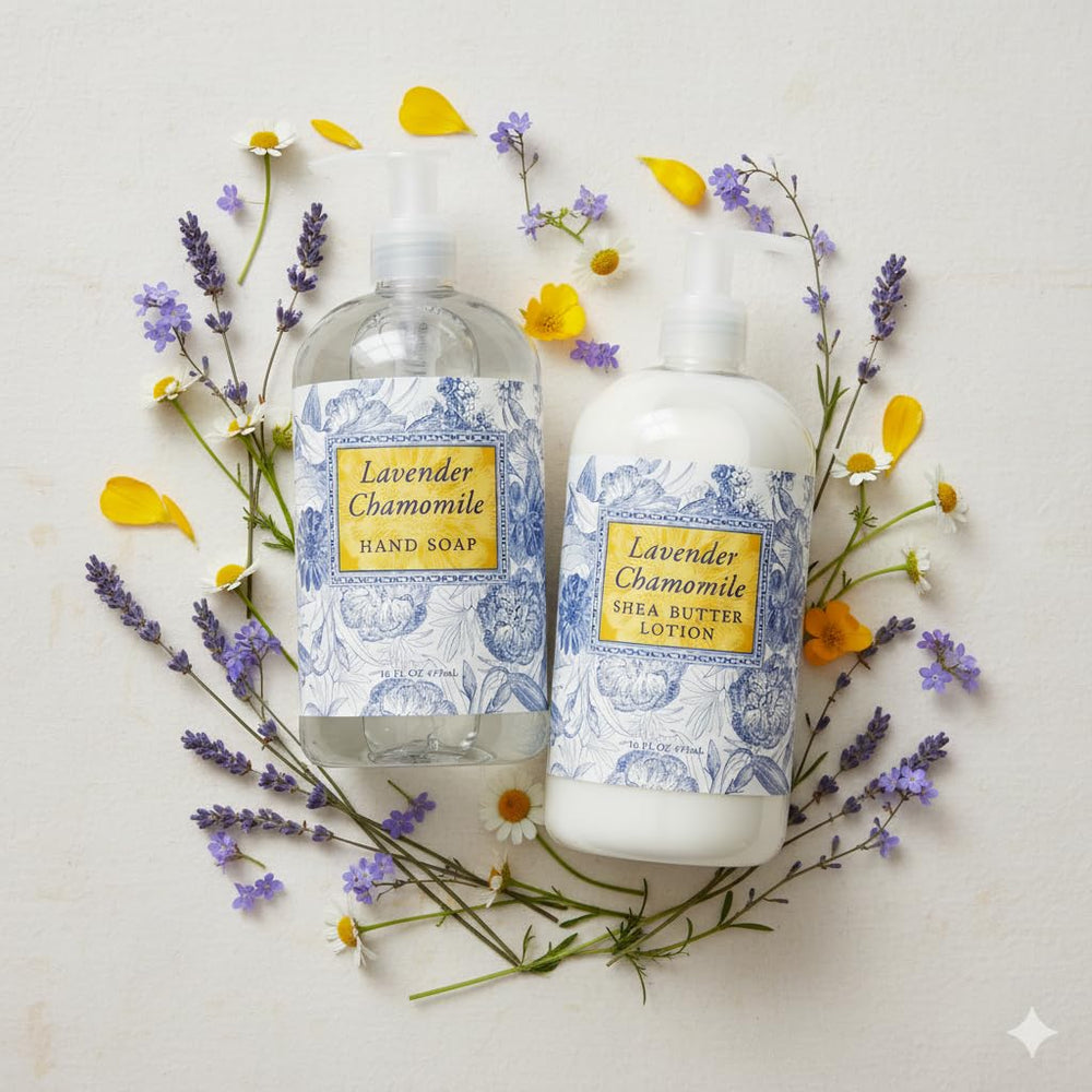 Greenwich Bay Lavender Chamomile hand lotion pump bottle delivering lasting hydration