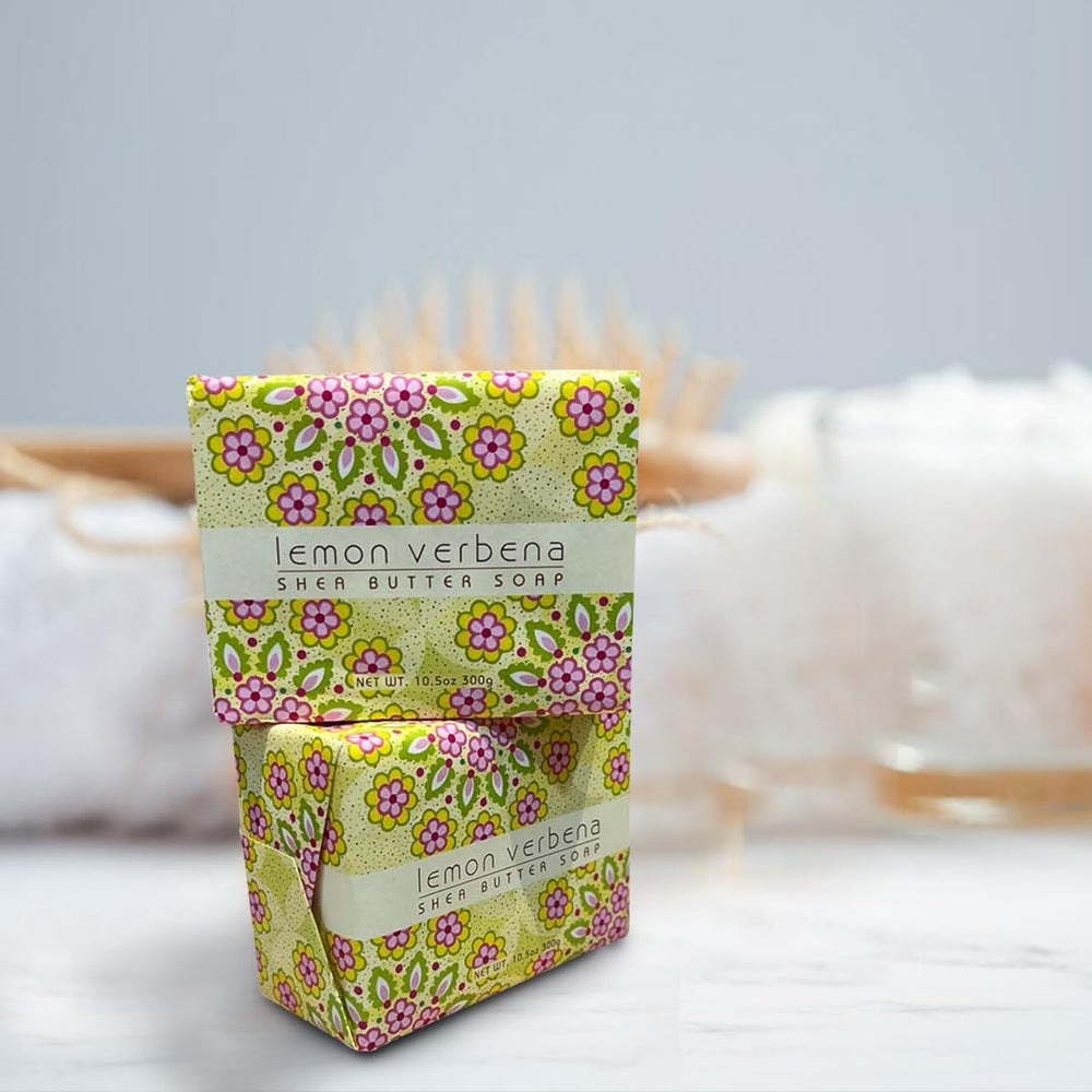 Greenwich Bay Lemon Verbena soap bar in hand; velvety skin after use