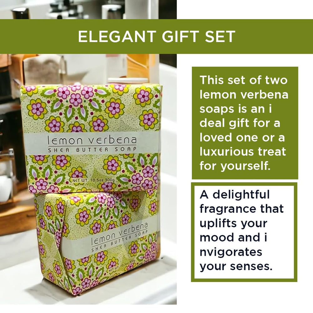 Greenwich Bay Lemon Verbena soap two bars display with luxurious lather