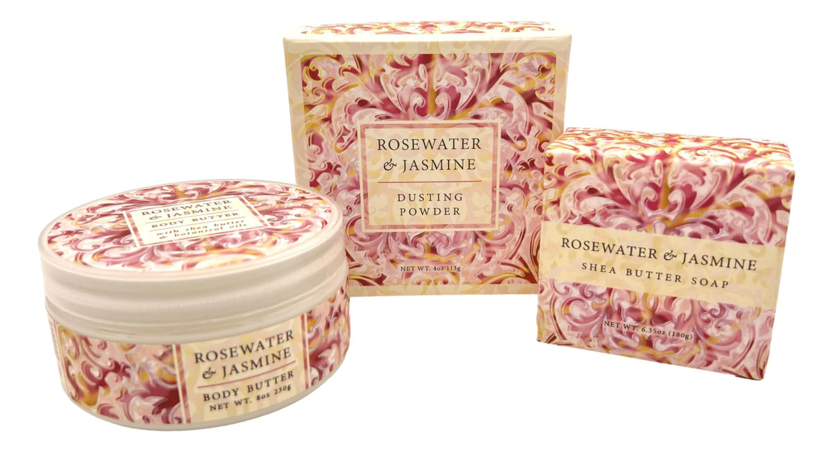 Greenwich Bay Rosewater Jasmine Body Butter jar for deep hydration and smooth skin.