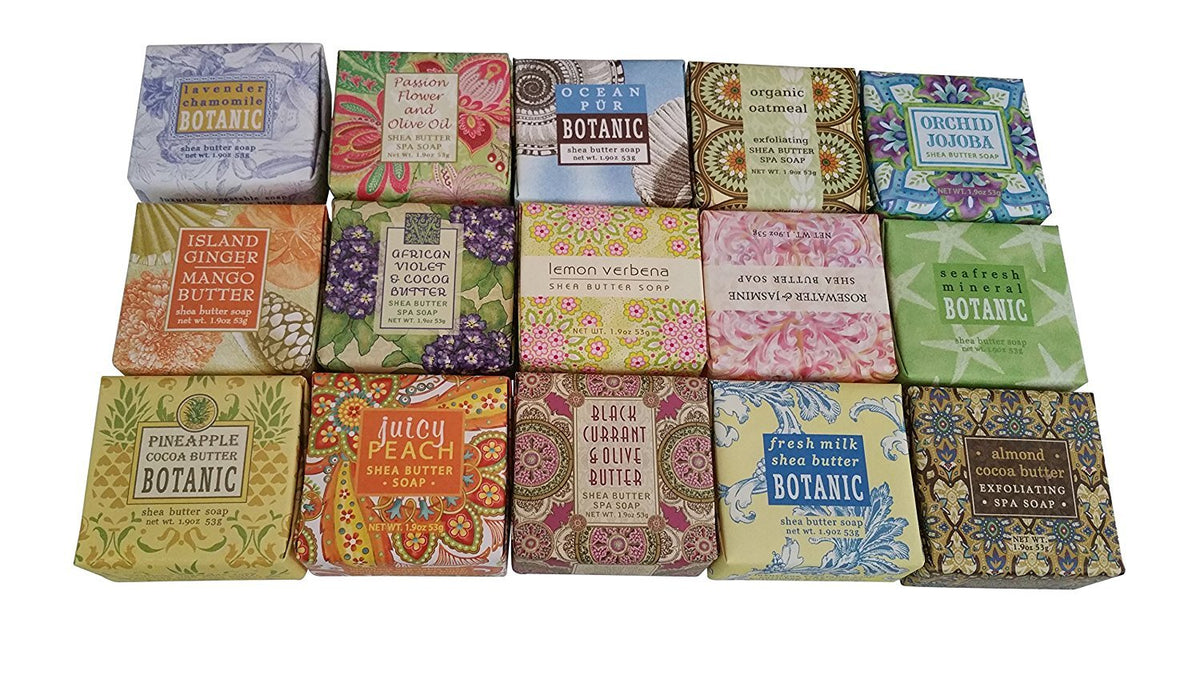 Greenwich Bay Soap Sampler 15-pack, assorted 1.9oz bars for gifting and daily use.