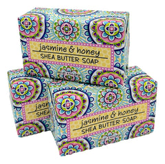 Greenwich Bay Jasmine and Honey soap bar with exfoliating texture for a gentle cleanse.