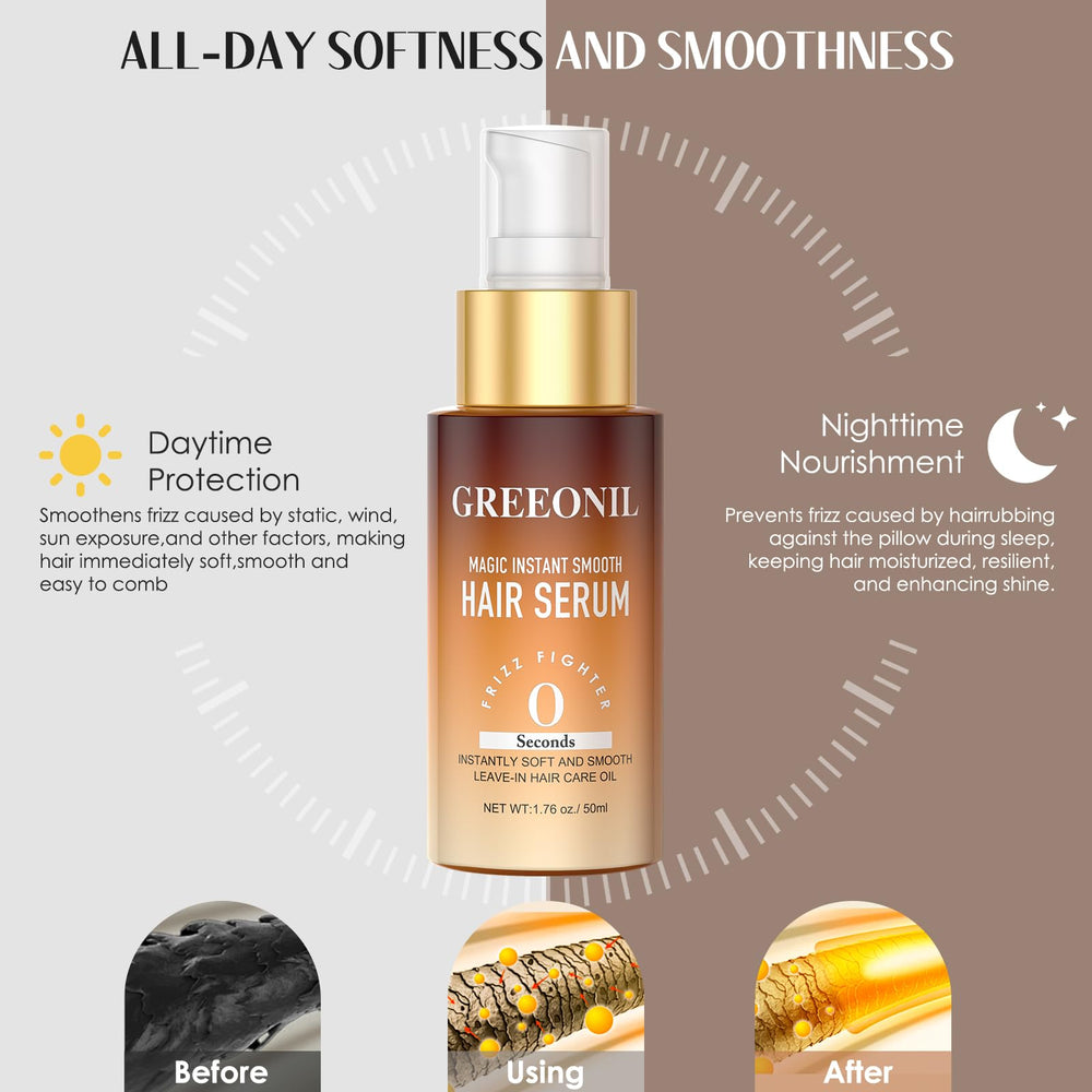 GREEONIL Hair Oil pump dispenser showing easy, mess-free application.