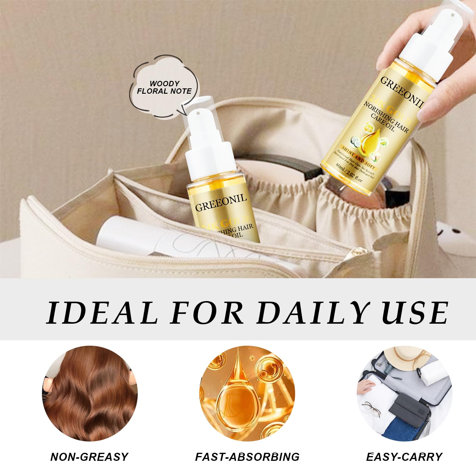 GREEONIL Hair Oil salon-effect finish for shiny, polished strands.