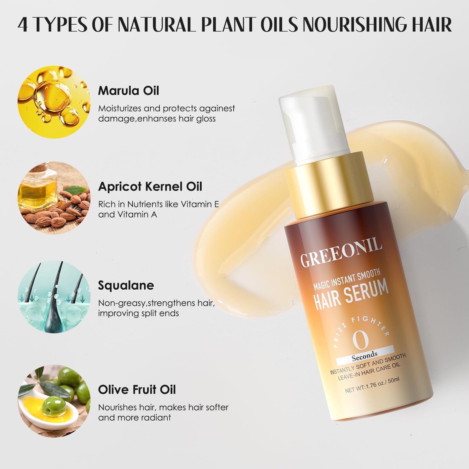 GREEONIL hair serum applied on dry hair for instant smoothness