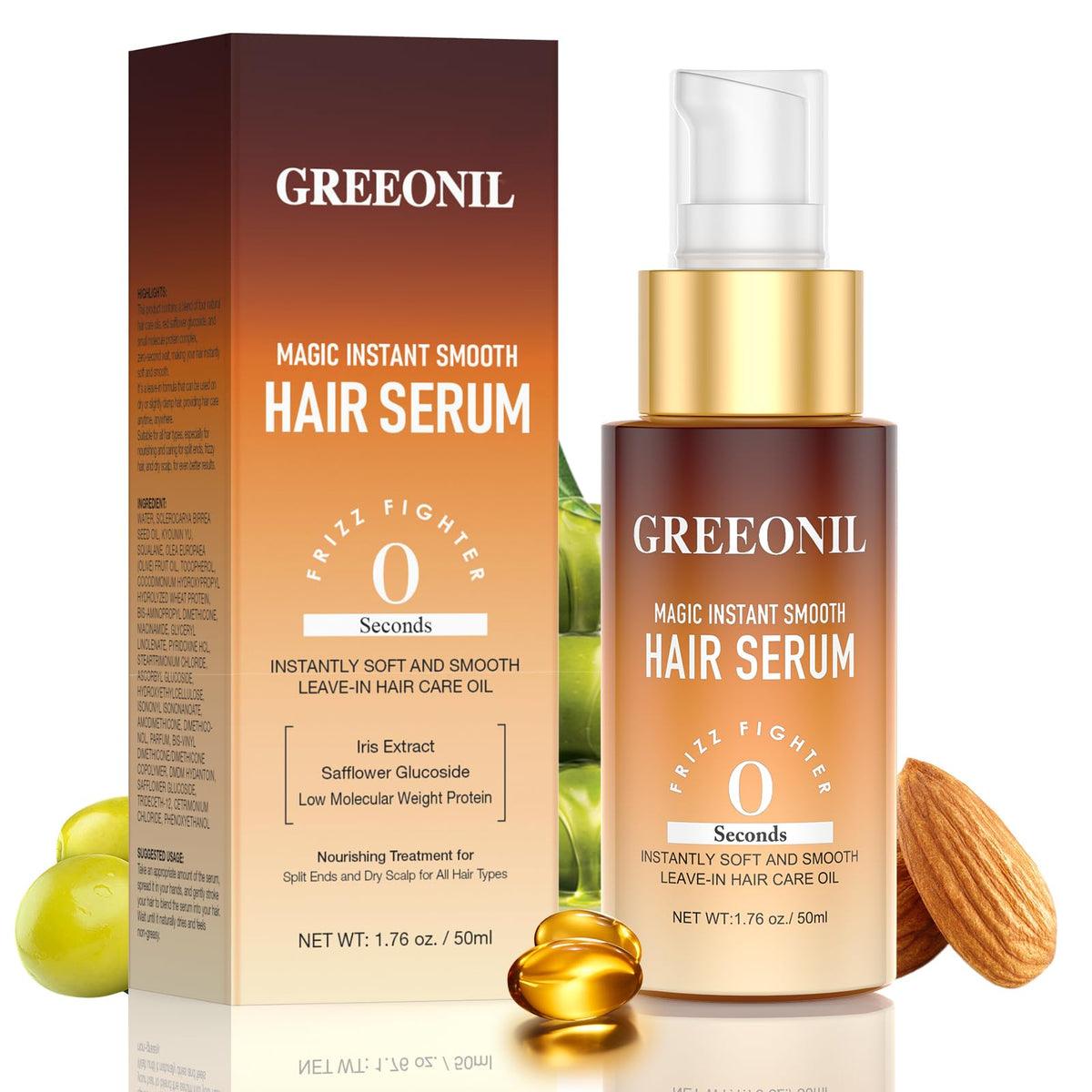 GREEONIL hair serum bottle with pump for frizz control and shine
