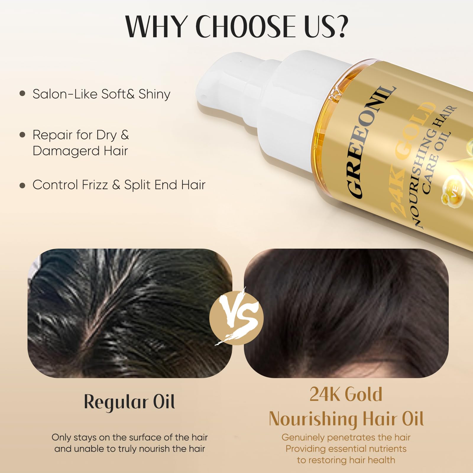GREEONIL Olive Oil Serum works for all hair types and dry ends.